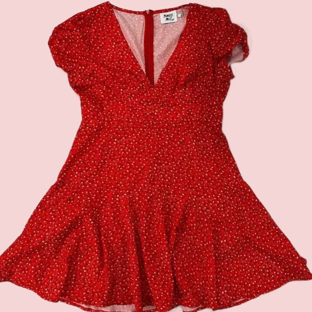 Women's Dress "Princess Polly" Red White Floral Romper Size 6 Valentine's Day